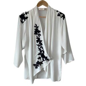 Victoria Secret Vintage Gold Label Wrap Blouse Black Applique